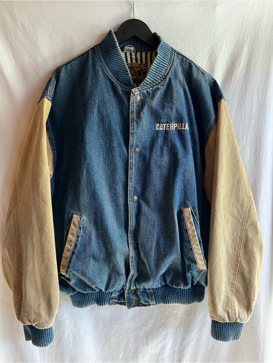 Caterpillar Other - Vintage Caterpillar Denim Varsity Jacket Mens L Workwear CAT Snap Front